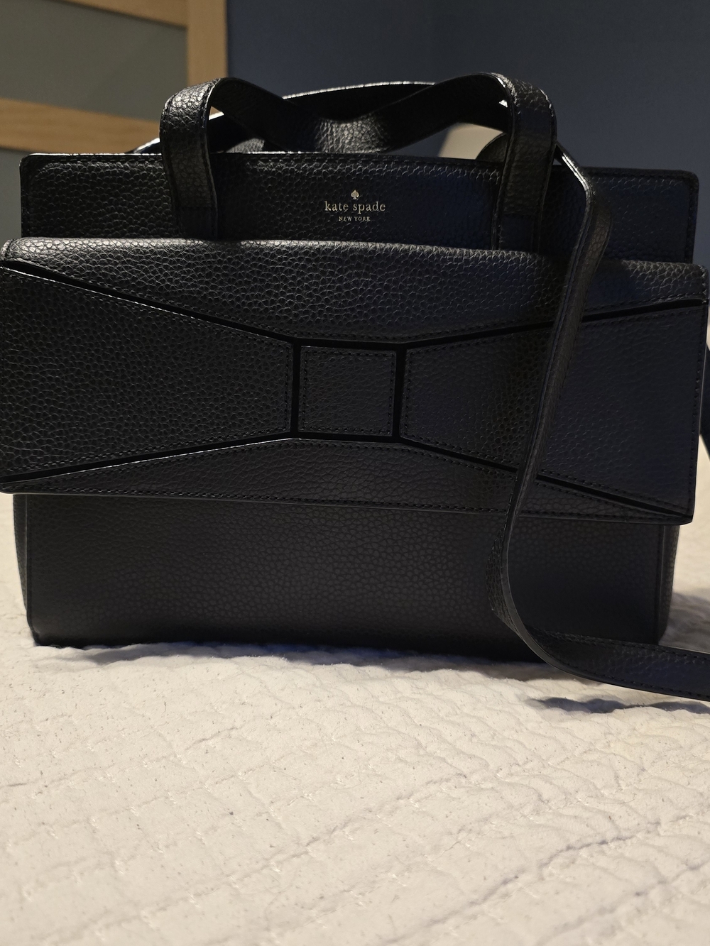 kate spade Black Textured Leather Chantal Bridge Place Bow-Accent Satchel